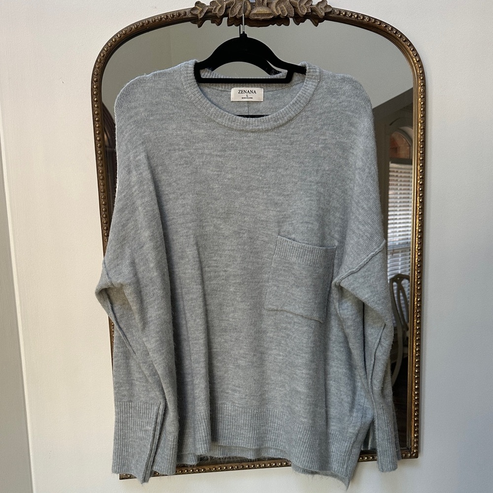 Zenana Grayish Blue Sweater